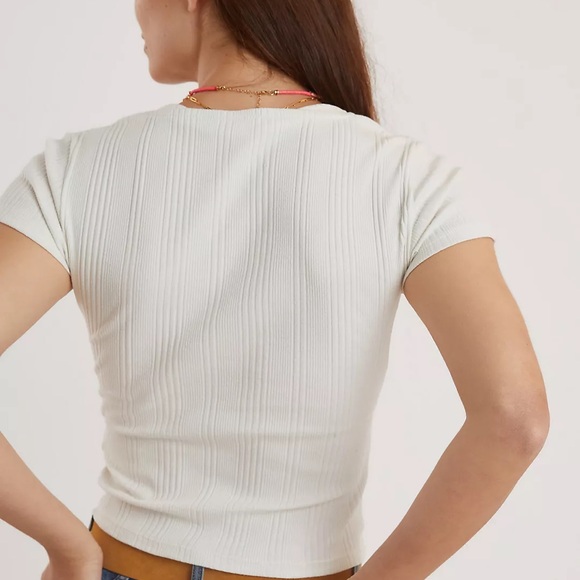 White Ribbed Button-Down Top - Picture 3 of 8